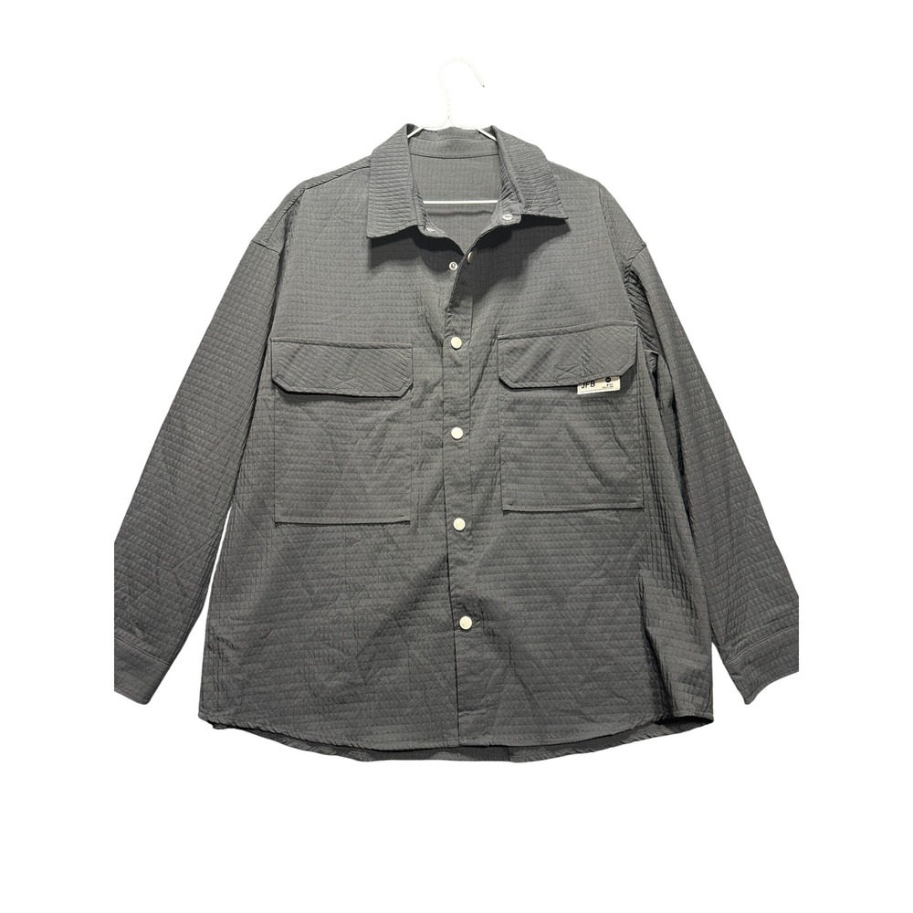 JFB Quilted Overshirt Men L Black Long Sleeve Button Front Pockets